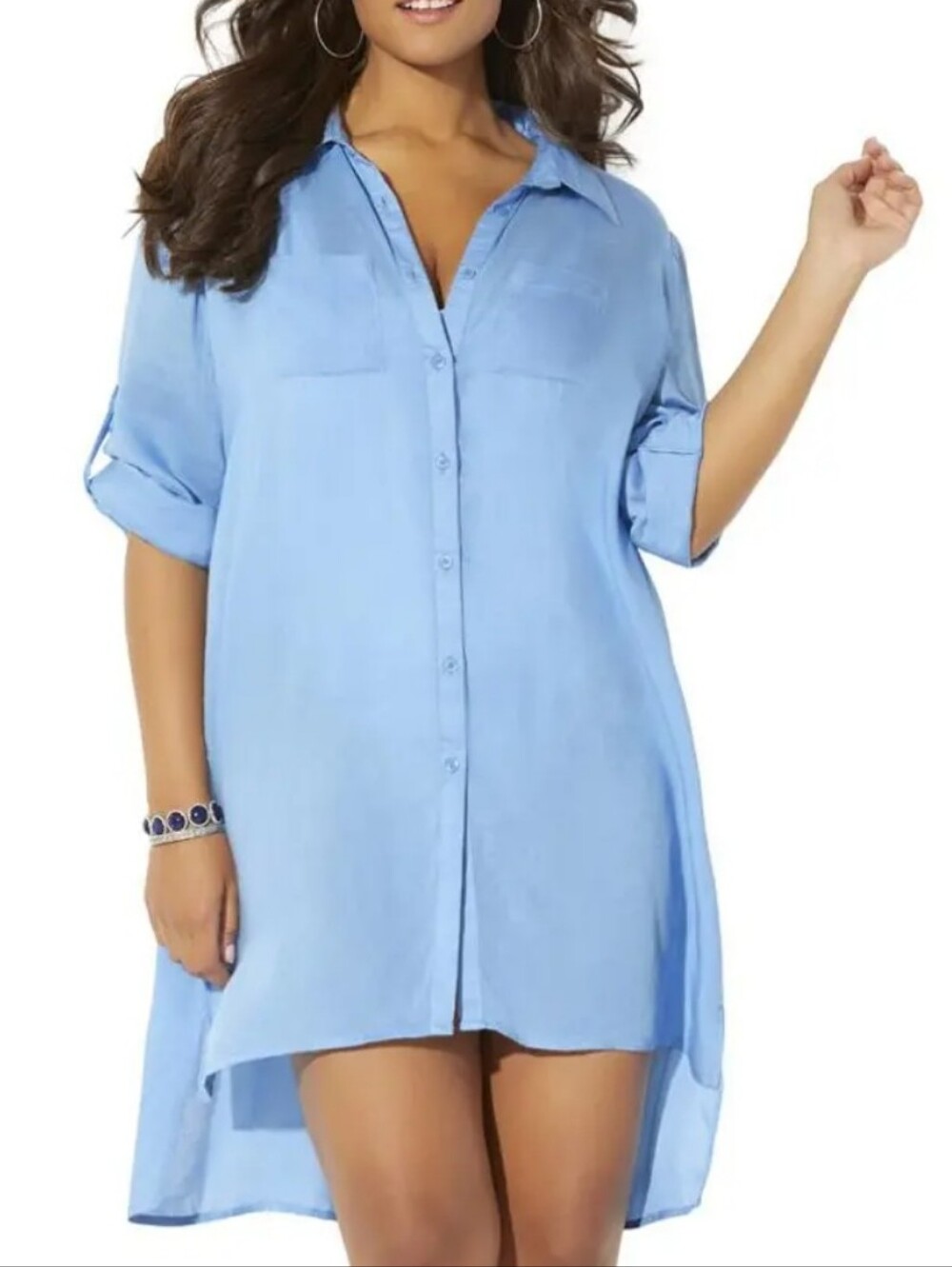Swimsuits For All Lyla Button Up Cover Up Shirt Blue Chambray Swimsuit Cover
